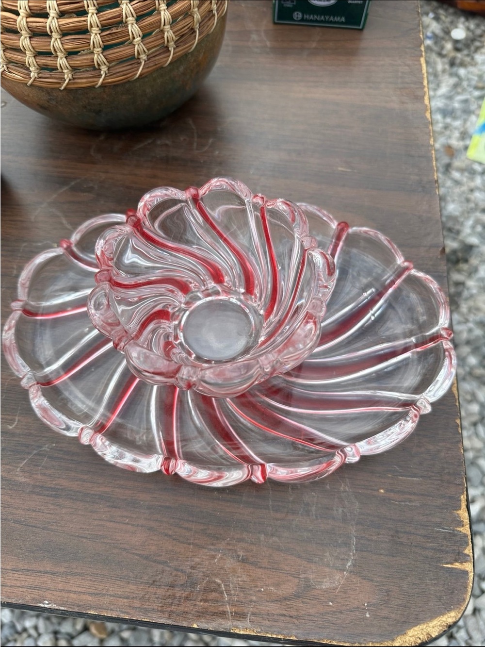 Vintage Mikasa Peppermint Twist Crystal Bowl and Tray